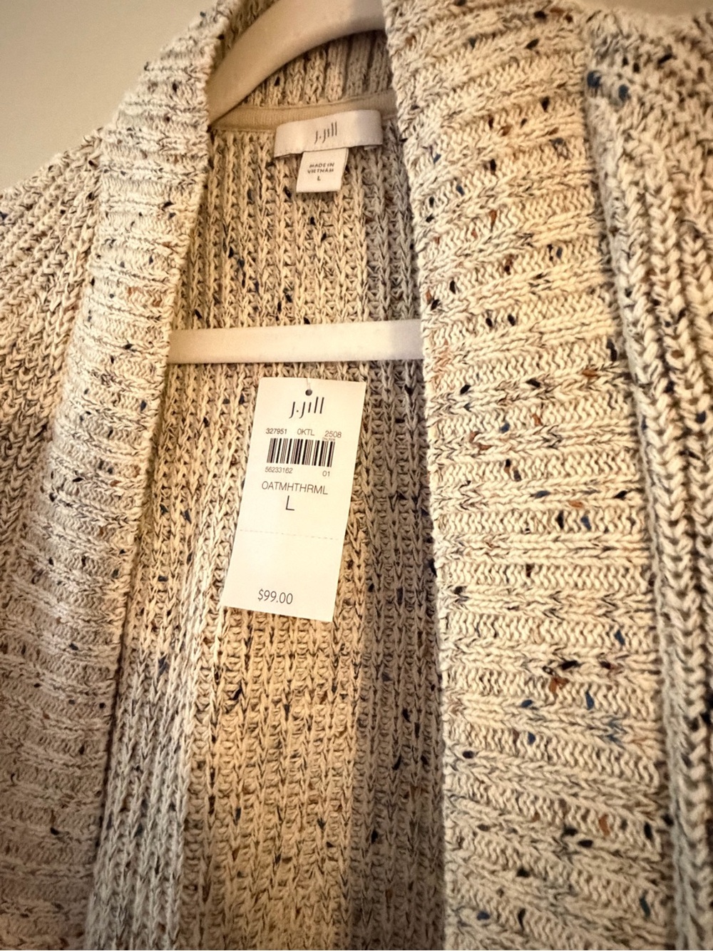 J. Jill Cream Speckle Open-Front Ribbed Cardigan - Picture 2 of 6